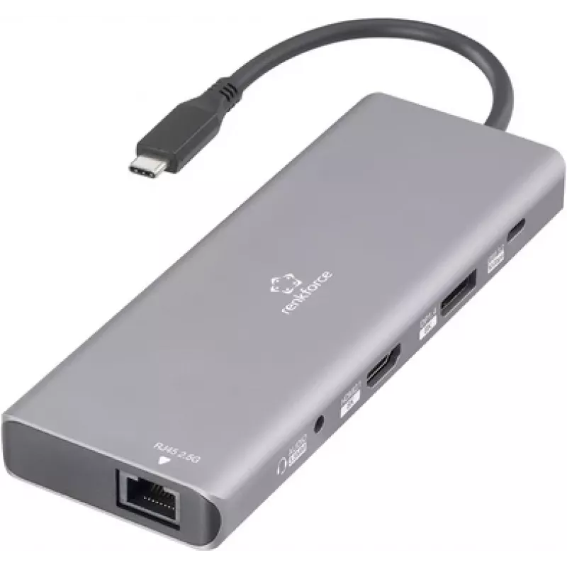 Renkforce USB-C dokinimo stotelė RF-DKS-905 10-in-1 8K PD 3.1 Tinka prekės ženklo dokinimo stotelėms (RF-6328190)