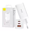 Sieninis įkroviklis Baseus GaN5 Pro 65W — USB + 2×USB-C (QC3.0, PD3.0) su 1 m USB-C laidu, baltas