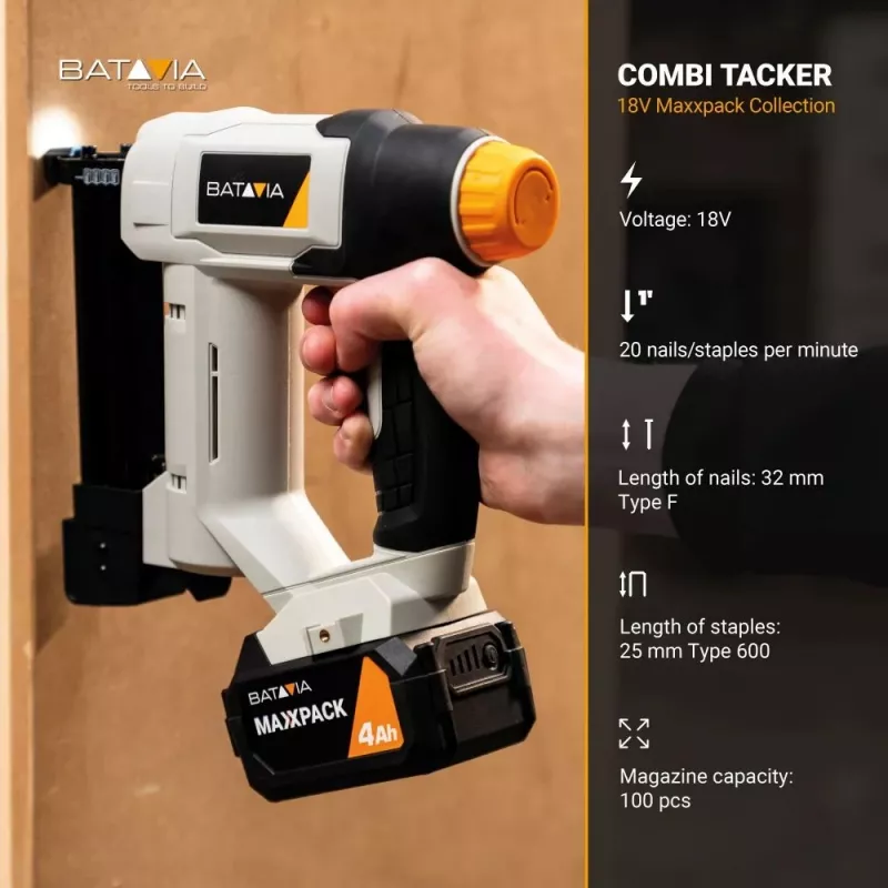 Batavia B.V. 18V Combi-Tacker (tik įrankis) — belaidis 18 V, baterija ir įkroviklis nepridedami