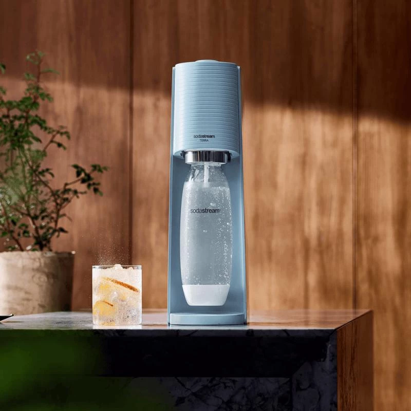 “SodaStream” gazuoto vandens aparatas “Terra” šviesiai mėlynas QC su CO2 ir 1 l PET buteliu