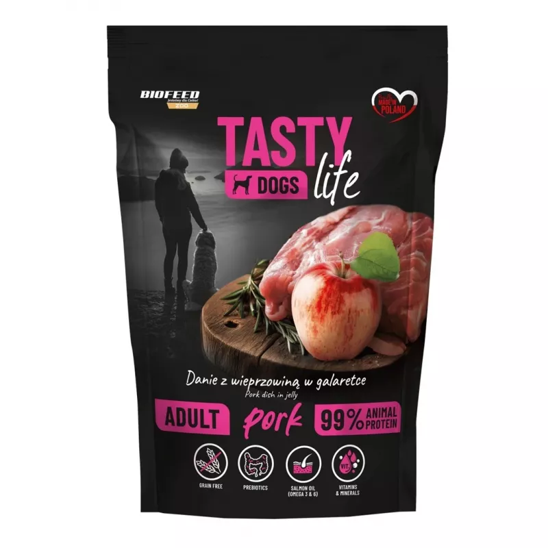 BIOFEED Tasty Dogs Life Kiauliena - šlapias šunų ėdalas - 500g