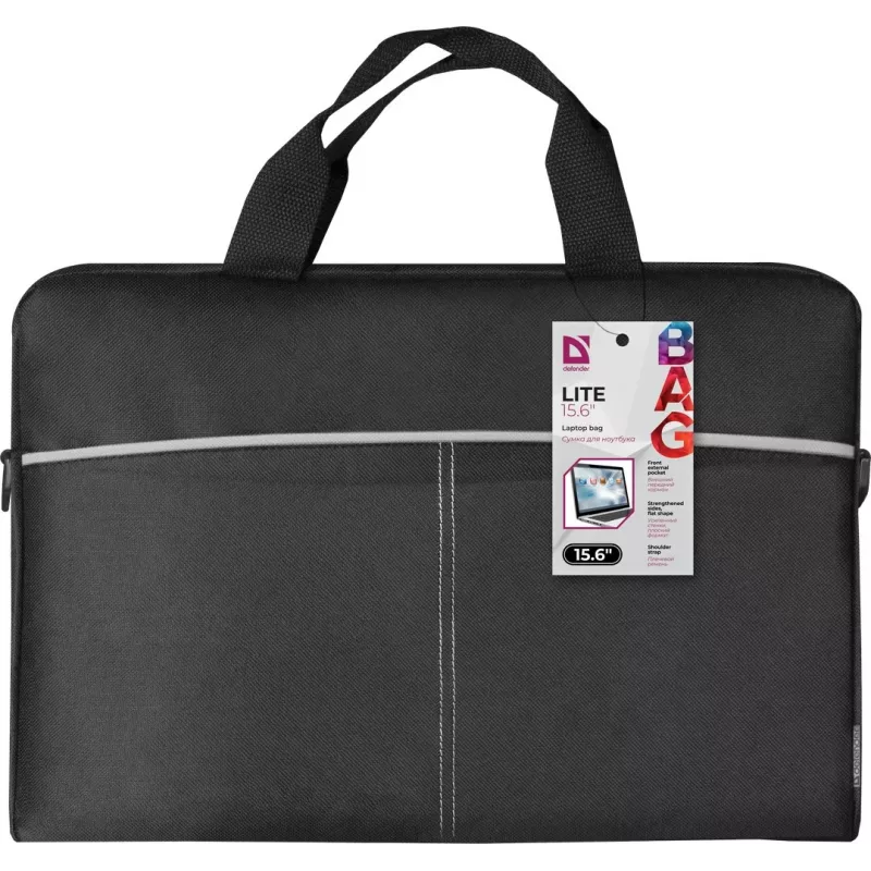 Nešiojamojo kompiuterio krepšys DEFENDER Lite 39,6 cm (15,6 col.) juodas/pilkas, poliesteris, užtrauktukas, rankena, nuimamas peties diržas