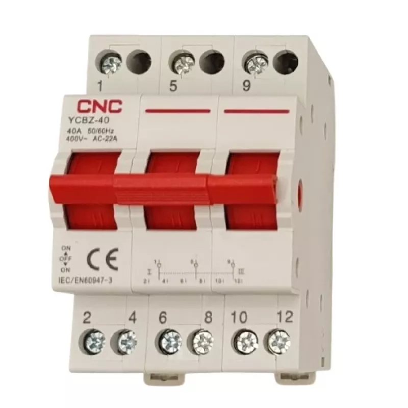Perjungimo jungiklis CNC YCBZ-40 3P 40A rankinis perjungimo jungiklis trifazėms grandinėms