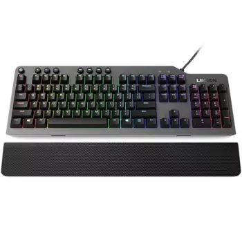 Mechaninė žaidimų klaviatūra „Lenovo Legion K500“ — pilno dydžio 104 klavišų USB, QWERTY JAV anglų k., RGB apšvietimas, pilka / juoda