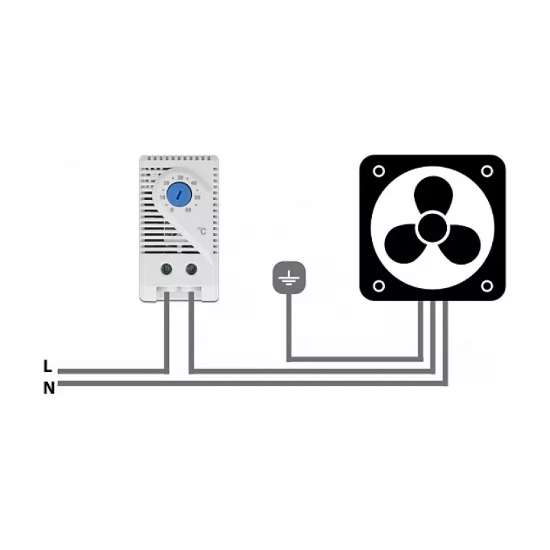Termostatas DELOCK 66823, plastikinis korpusas IP20, 30 W, 250 V, 10 A, 43×60×33 mm, mėlynas/pilkas