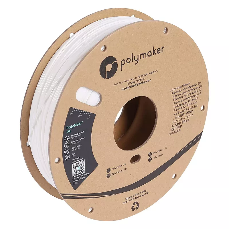 3D filamentas POLYMAKER POLYMAX PC 1,75 mm Baltas 3 kg