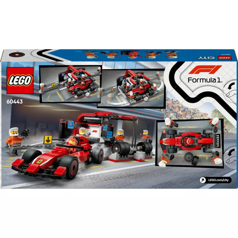 LEGO City F1 boksų sustojimo rinkinys 60443 — Ferrari F1 automobilis, 322 dalys, 5 minifigūrėlės, amžius 6+