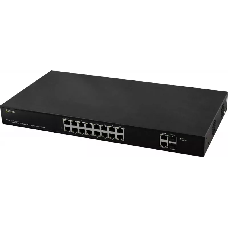 PULSAR SF116 tinklo komutatorius valdomas Fast Ethernet (10/100) Maitinimas per Ethernet (PoE) 1U juodas