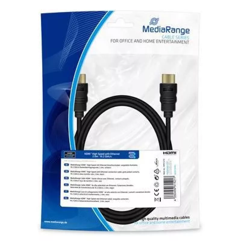 HDMI laidas MediaRange MRCS210 2m HDMI Type A vyriškas auksuotas