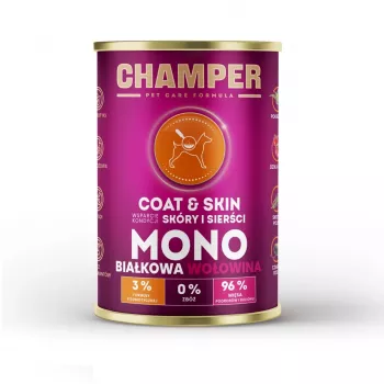 CHAMPER Coat & Skin Monoprotein Beef - šlapias šunų maistas - 400g