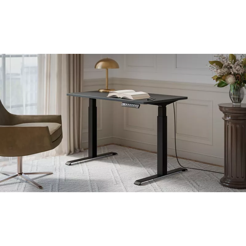 Stalas cama meble MOON elektrinis reguliuojamo aukščio tiesus stalas 1210×670 mm juoda/antracito