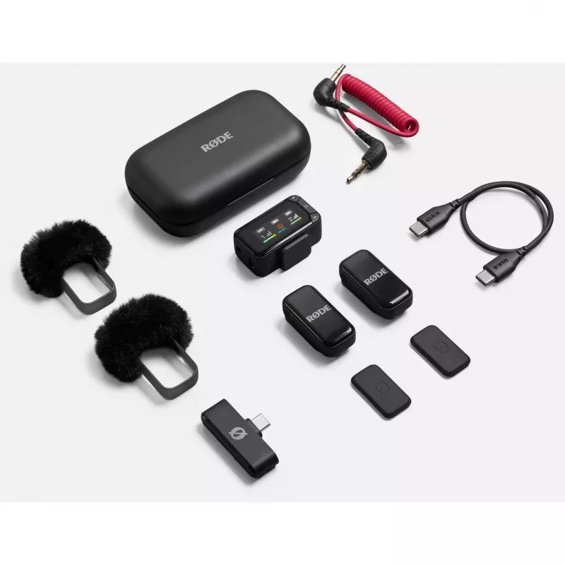 Belaidžio lavalier mikrofonų rinkinys Rode Wireless Micro Camera Kit su belaidžiu siųstuvu ir imtuvu