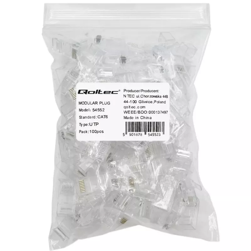 Modulinė RJ45 jungtis QOLTEC 54552 CAT6 UTP, 100 vnt. pakuotė