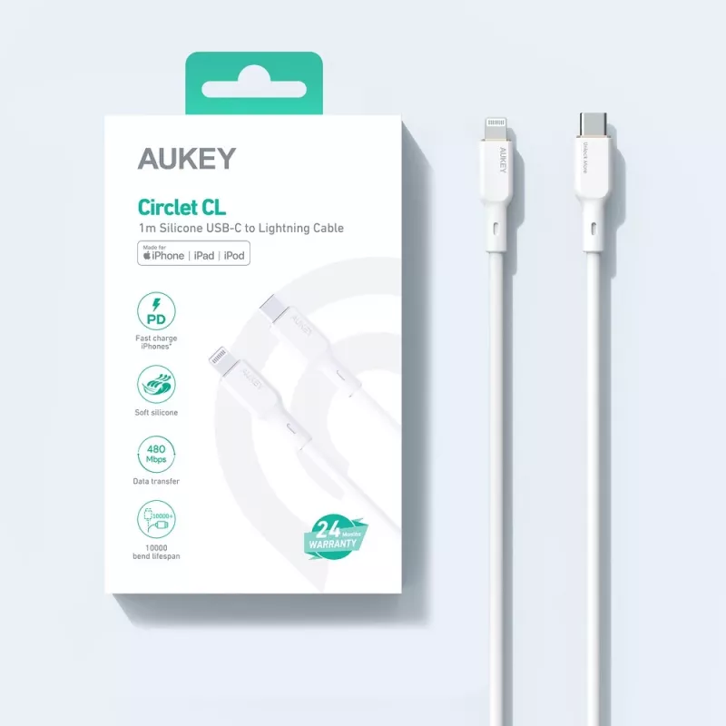 CB-SCL2 Baltas silikoninis kabelis Lightning-USB C USB Power Delivery USB-PD