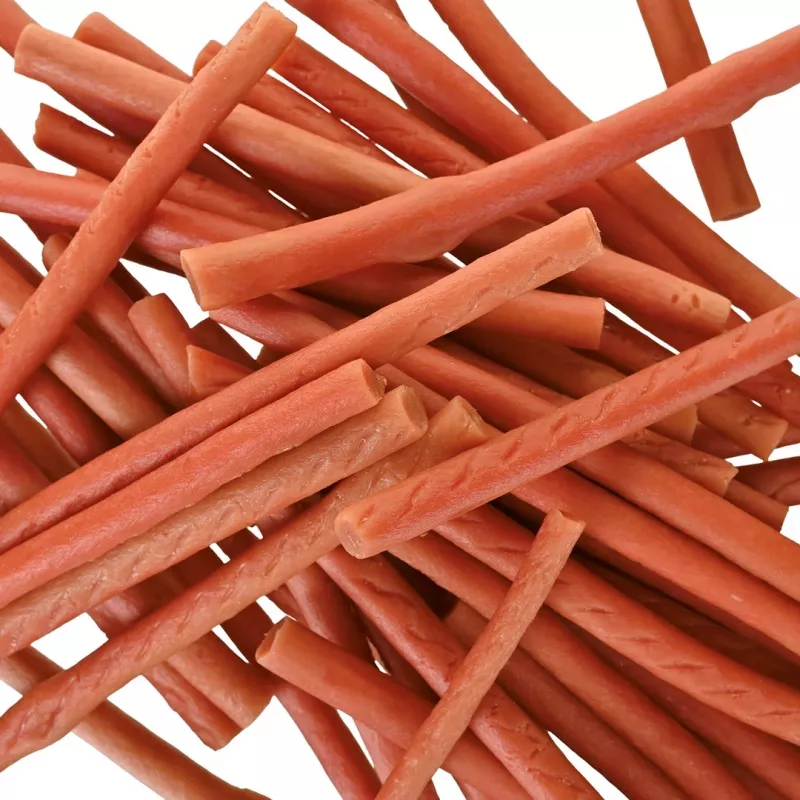 Šunų skanėstai PETITTO minkšti triušio piršteliai — triušio skonio minkštos kramtomos lazdelės šunims, 500 g, dresūros skanėstas, suaugusiems, be sojos, be glitimo