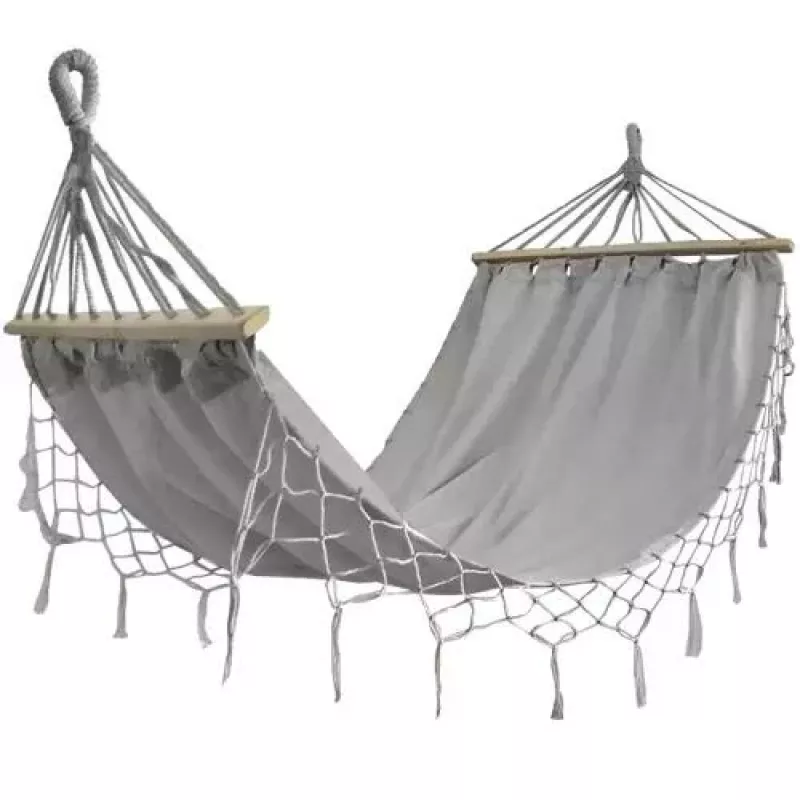 Juoda Forest Hamakas, pilkas su kutais, vienvietis 200x100cm su stovu