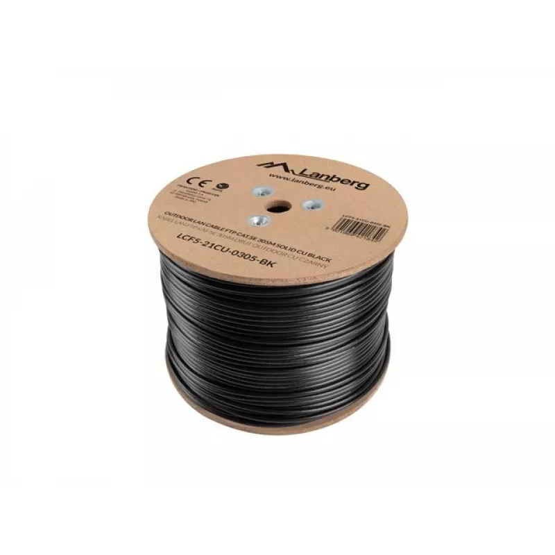 LANBERG tinklo kabelis Cat5e LCF5-21CU-0305-BK, F/UTP varinis, 305 m, 24 AWG, PE apvalkalas, juodas