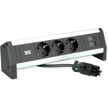BACHMANN Desk1 3x įžemintas kištukas, USB įkroviklis, GST18 0,2m
