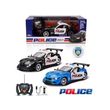 Madej R/C policijos automobilis su šviesomis ir atidaromomis durimis — nuotoliniu būdu valdomas modelis