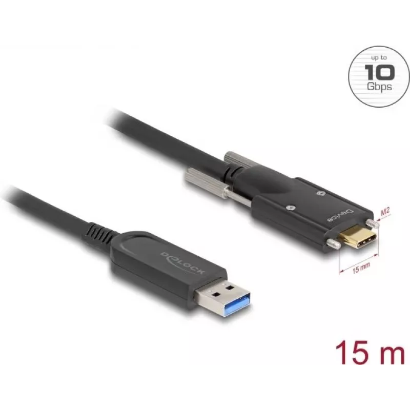 DeLOCK aktyvus optinis laidas USB 10 Gbps Type-A patinas į Type-C patinas 15 m