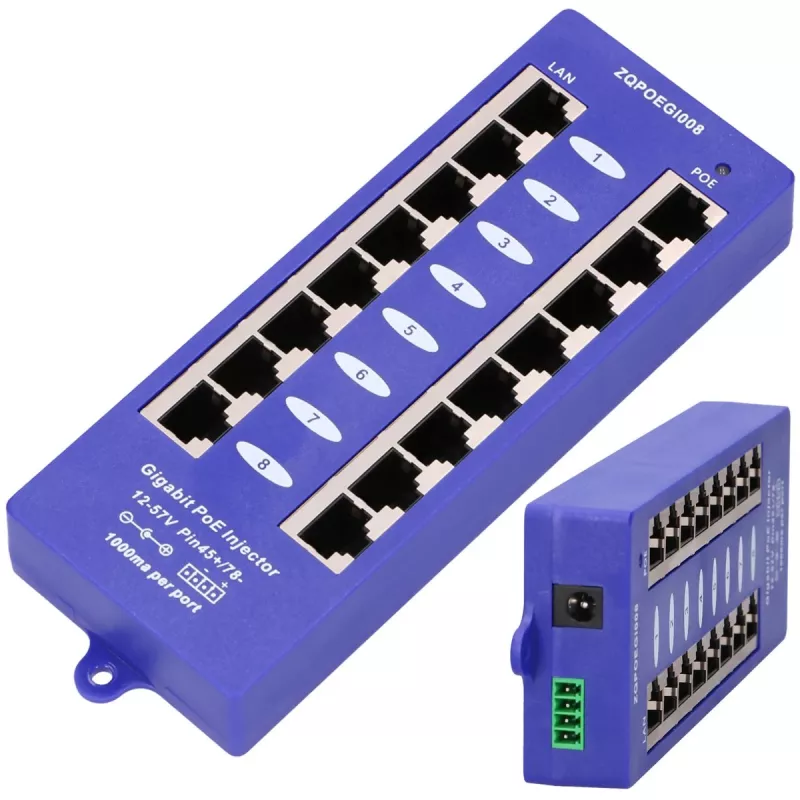 PoE Injektorius Extralink Gigabit 8 prievadų 1000Mb/s RJ45 B režimas
