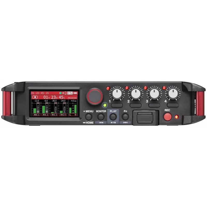 Nešiojamasis garso įrašymo įrenginys Tascam FR-AV4 — 6 kanalų, 4 XLR kombinuotos jungtys + 2x 3,5 mm, 24/32 bitų, 48/96/192 kHz, MicroSD iki 512 GB, USB-C, PD