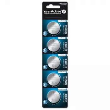 Vienkartinė ličio monetinė baterija everActive CR2450, 3 V, 5 mm aukštis — pakuotėje 5 vnt.
