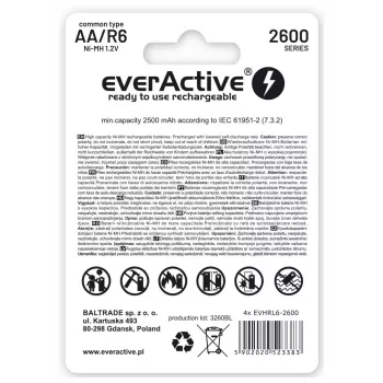 Baterii Reincarcabile R6 AA 2600mAh EverActive Professional pakuotės turinys 1x lizdinė pakuotė