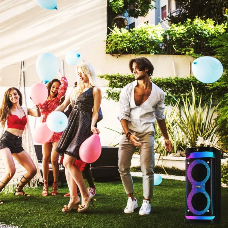 Nešiojamas garsiakalbis MANTA SPK0601B100, 100 W, Bluetooth, karaokė, belaidis mikrofonas, baterija, ekvalaizeris, disko apšvietimas