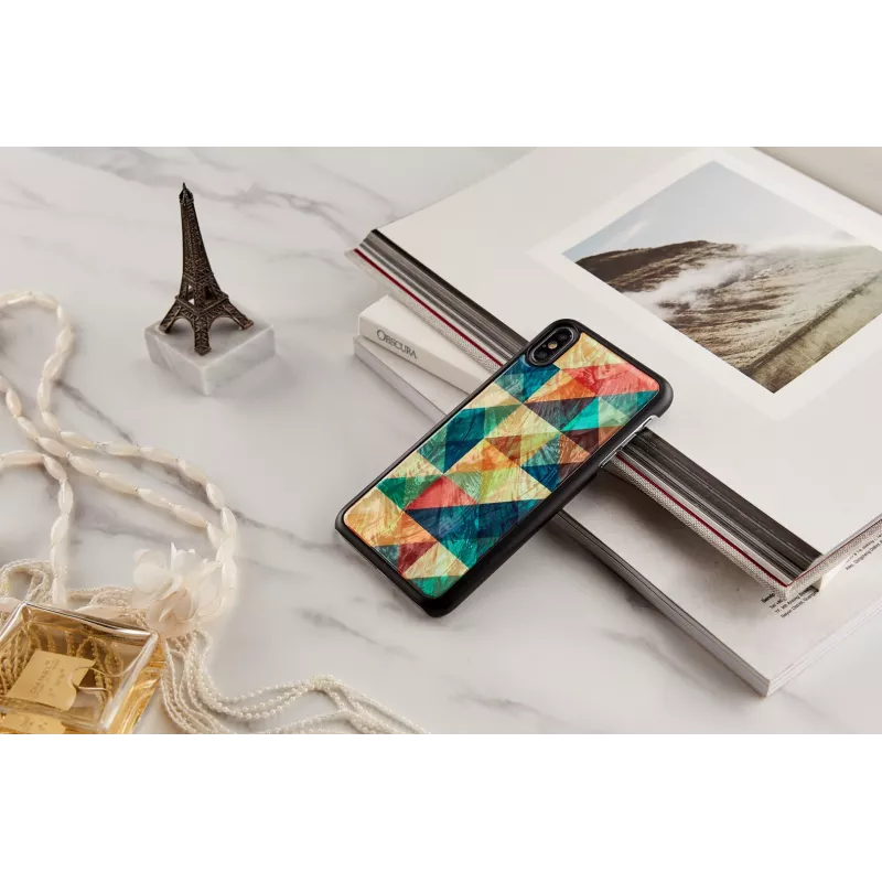 Telefono dėklas iKins, skirtas iPhone XS Max — mozaikinis raštas, juodas