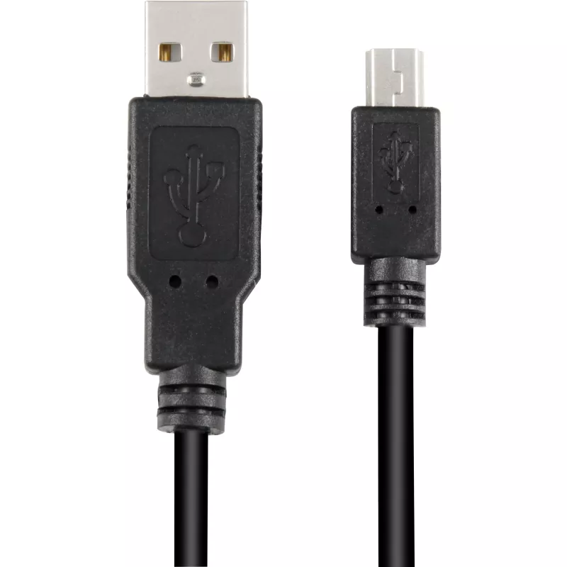 USB 2.0 laidas, USB-A kištukas > Mini-USB kištukas (juodas, 2,0 metro, dvigubai ekranuotas)