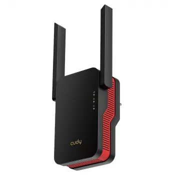 Wi‑Fi signalo stiprintuvas Cudy RE3000 2400–5000 MHz, 802.11ax/ac/n/g/b/a, Ethernet 100 Mbps, išorinė antena, juoda/raudona