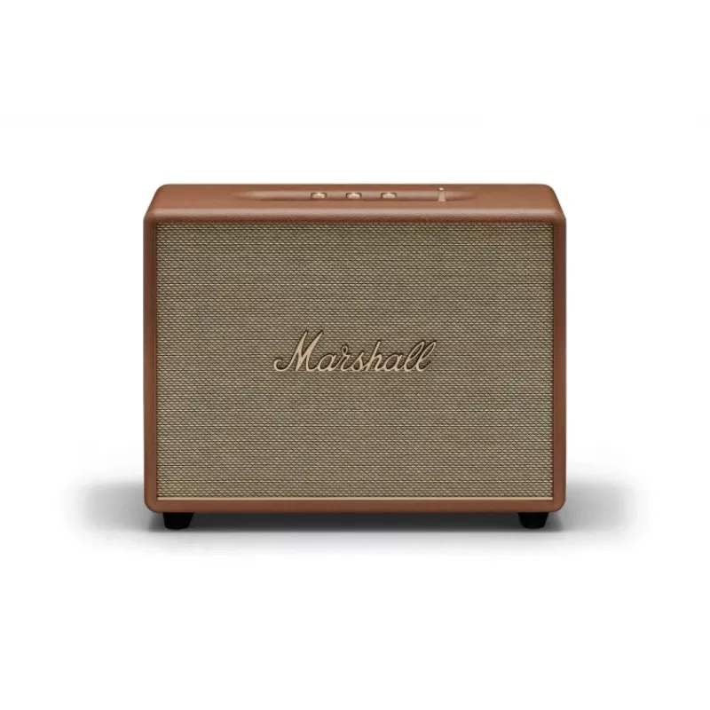Belaidis garsiakalbis MARSHALL Woburn III Brown — kelių kambarių, Bluetooth, Wi‑Fi, analoginiai įėjimai