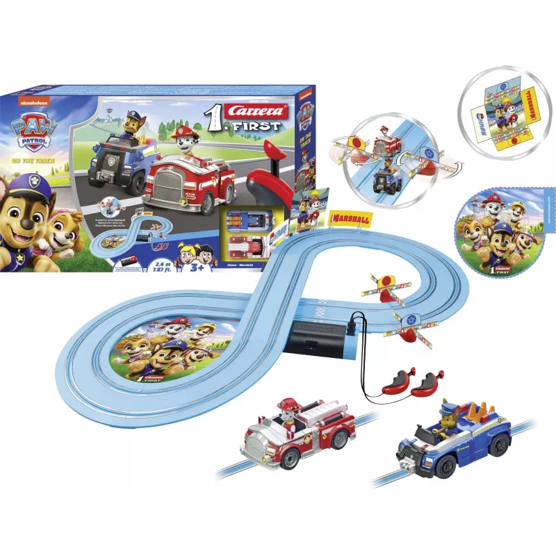 Žaislinis lenktynių takelis CARRERA FIRST Paw Patrol On the Track modelis 20063056 — vaikiškas slotinių mašinėlių rinkinys