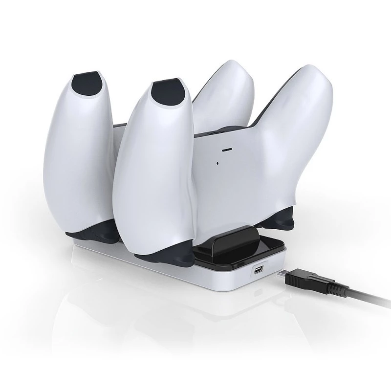 Įkrovimo stotelė SUBSONIC SA5608, skirta PlayStation 5 valdikliams, su dviem greito įkrovimo lizdais ir LED indikatoriais