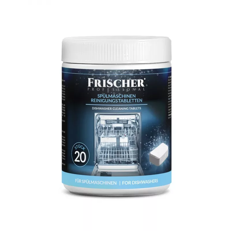 Indaplovių valymo tabletės FRISCHER FR00206 20 vnt. 16 g — indaplovių valymo ir nukalkinimo tabletės