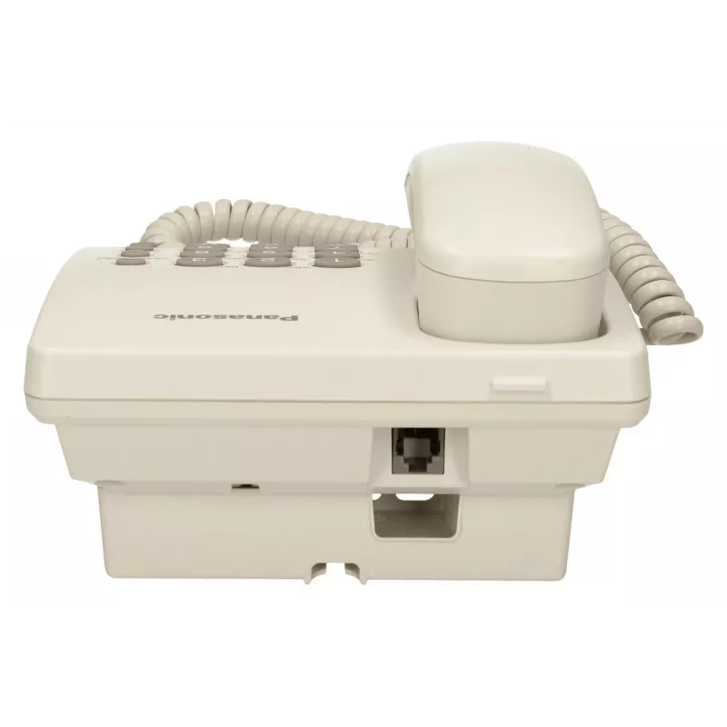Analoginis telefonas Panasonic KX-TS500PDW — 16 mygtukų, baltas, stalinis/sieninis montavimas, 100 įrašų telefonų knyga