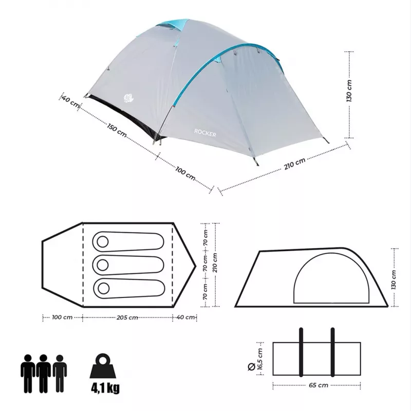 NILS CAMP ROCKER NC6013 3 asmenų stovyklavimo palapinė