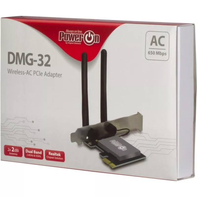 Inter-Tech DMG-32 - Integruotas - Belaidis - PCI Express - Wi-Fi - 650 Mbit/s - Juoda - Sidabrinė (88888148)