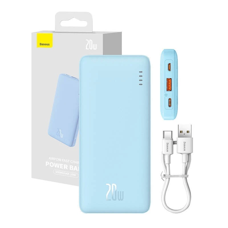 Nešiojama išorinė baterija Baseus Airpow 10000 mAh, 20W, LiPo, USB-C + USB-A, mėlyna