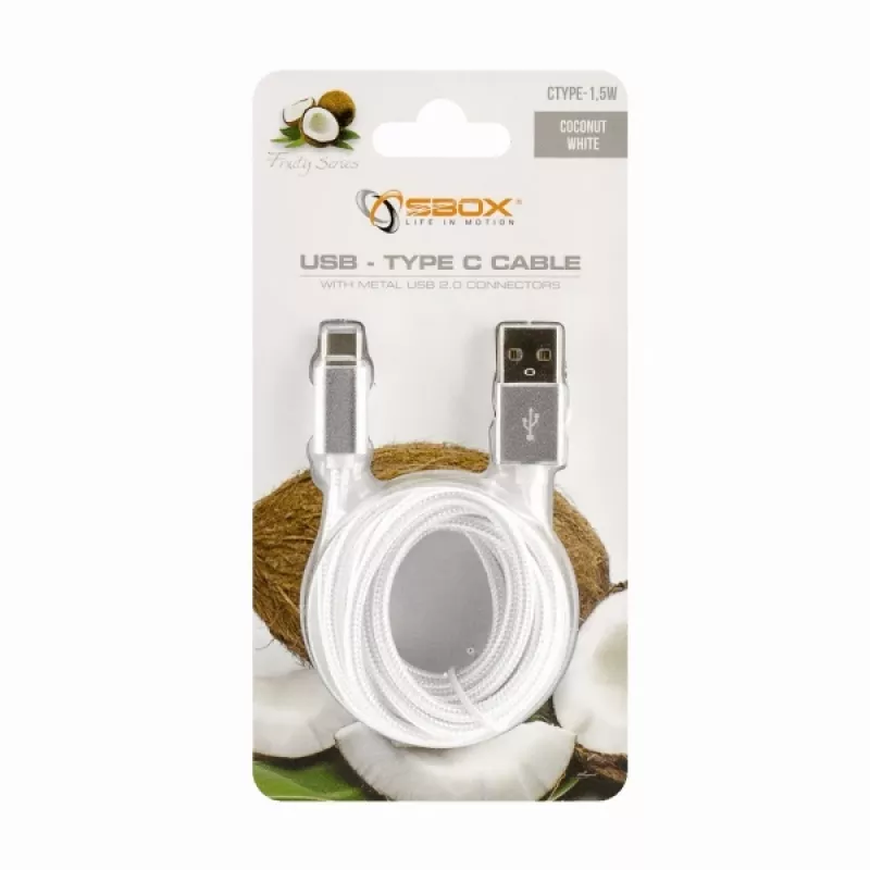 Sbox USB-TYPEC-15W USB->Type C M/M 1,5 m Coconut Balta