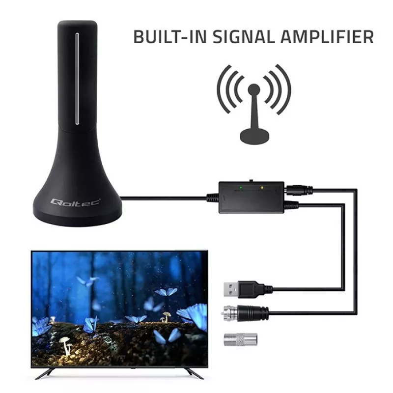 Televizijos antena QOLTEC TV DVB-T/T2 Qoltec (vidaus/lauko) modelis 57065