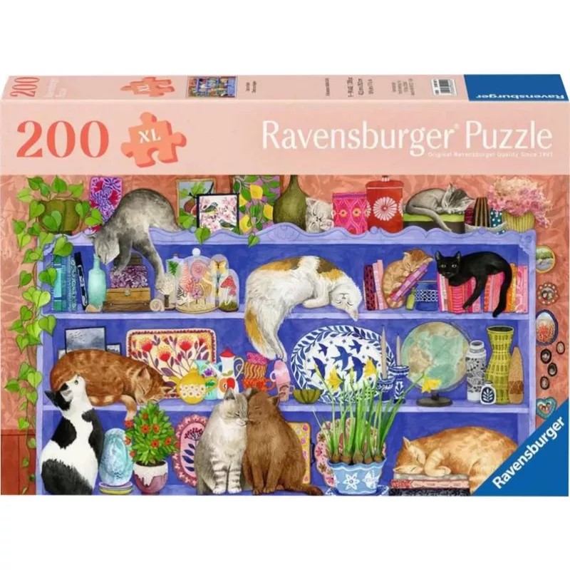 Dėlionė Ravensburger Feel Well & Puzzle Cats on the Shelf — 200 dalių