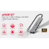 USB-C šakotuvas Unitek 7in1 aliuminis PD 100W 5 Gbps — daugiafunkcis adapteris su Power Delivery