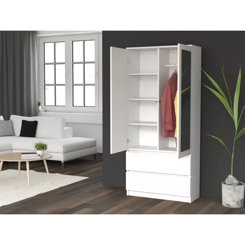 Topeshop SS-90 BIEL LUSTRO bedroom wardrobe/closet 5 shelves 2 durelės(s) baltas