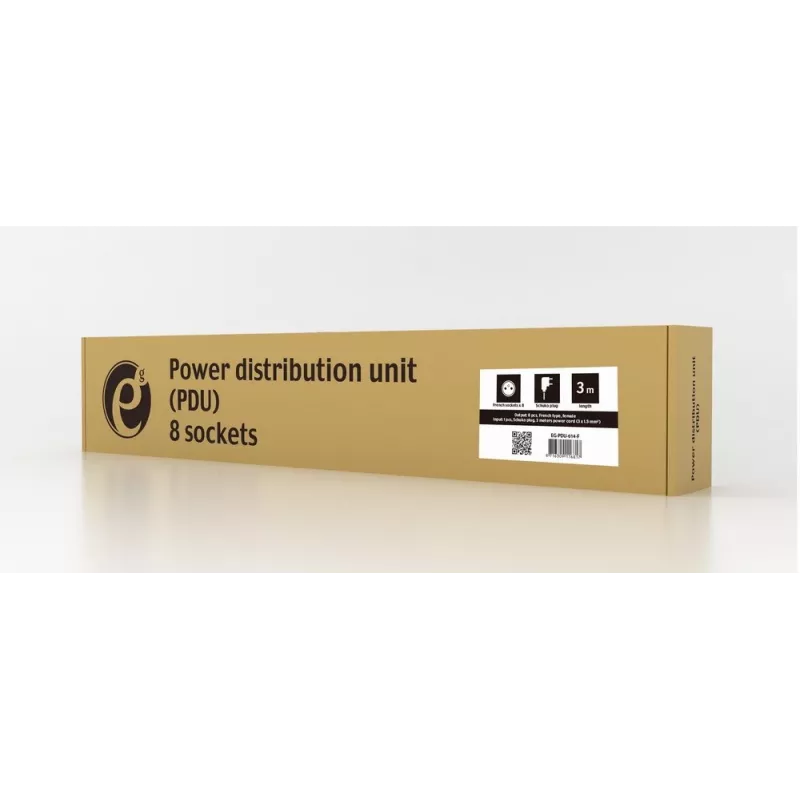 EnerGenie EG-PDU-014-F Stovo maitinimo skirstytuvas (8 FR lizdai, 1U, 16A, Schuko kištukas, 3 m, juoda spalva)