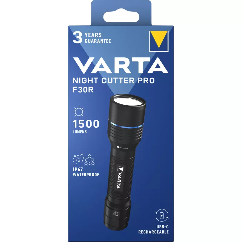 Žibintuvėlis Varta F30R Aliuminis Įkraunamas LED, aliuminio korpusas, įkraunamas