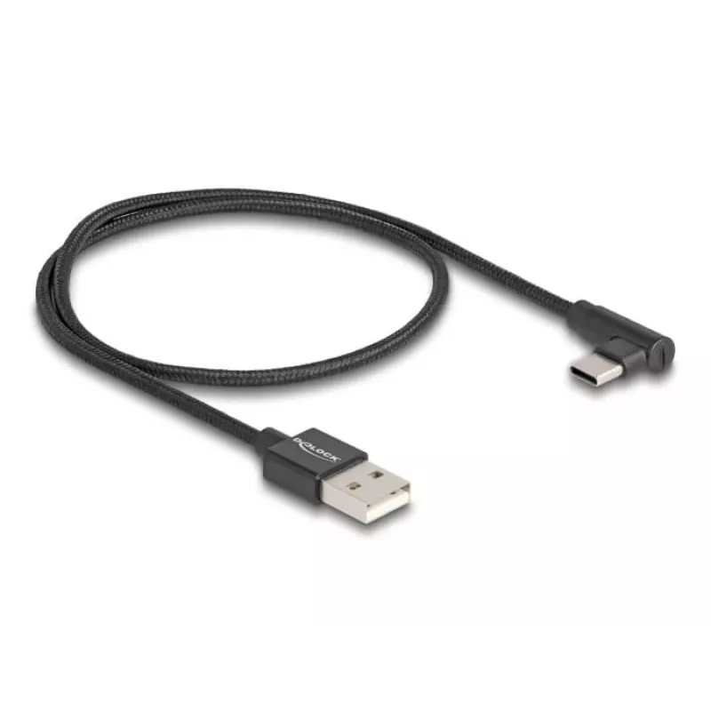 DeLOCK USB 2.0 laidas USB-A kištukas į USB-C kištuką, kampinis, 0,5 m, juodas
