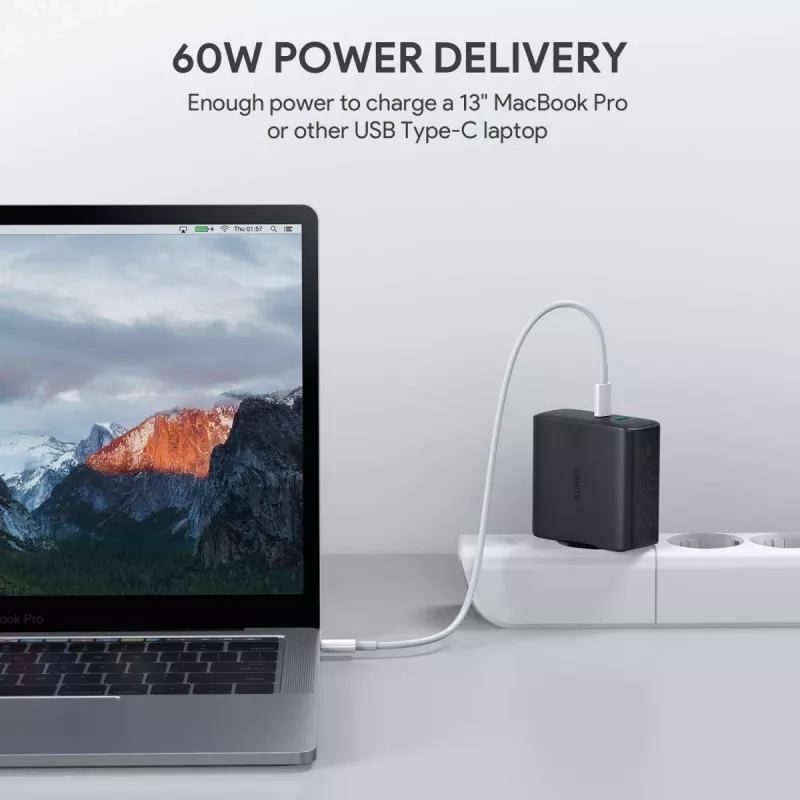 PA-D3 Sieninis įkroviklis 2xUSB Power Delivery (1xUSB+1xUSB C) 5.4A 60W Dynamic Detect