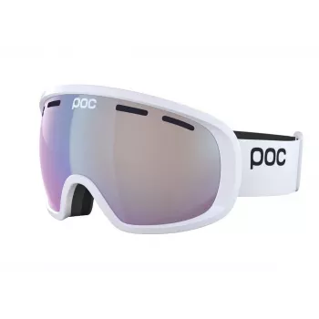 Slidinėjimo akiniai POC Fovea Mid Photochromic — vidutinio dydžio toriniai fotochrominiai lęšiai, UV apsauga, 13–55% šviesos pralaidumas, baltas rėmelis ir dirželis